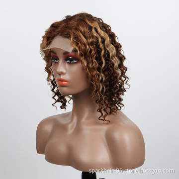 Wholesale Highlight Deep Wave Bob Human Hair Lace Wigs For Black Women, Hd Lace Front Wig,  Ombre Honey Blonde Human Hair Wigs